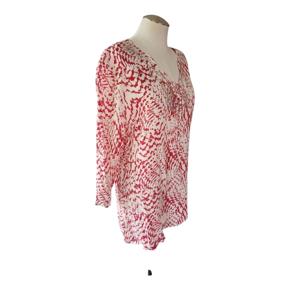 Princess Cruises Red & White Viscose Tunic Top | Boho Resort Wear | Size XL - Picture 2 of 12